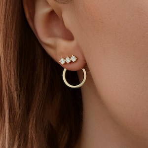 Triple crystal front halo back ear jackets - Minimalist wedding earrings - Gift for her - ASTRID