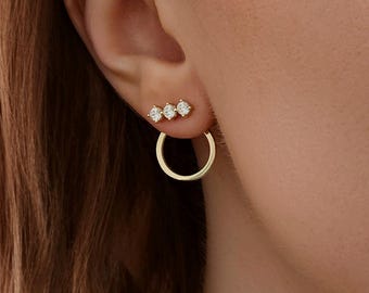 Triple crystal front halo back ear jackets - Minimalist wedding earrings - Gift for her - ASTRID