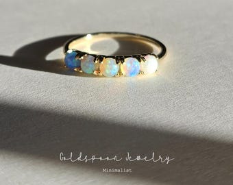 Blue opal ombre ring - Dainty stone jewelry - October birthstone - Light weight - JOLENE