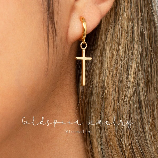 Cross Hoop Earrings - Gold Hoop Earrings - Dainty Hoop Earrings - Gold Cross Earrings - Wedding Earrings - Classic Earrings - TATUM EARRINGS