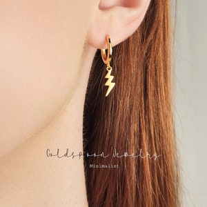 Lightning Earrings - Lightning Bolt Hoop - Dangly huggie Hoop - Everyday Earrings - Gold Huggie Earring - Edgy Earrings - KENZIE EARRINGS