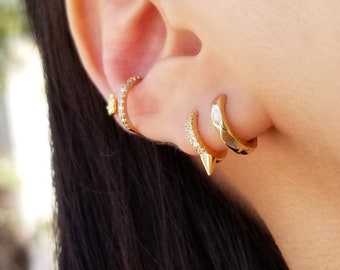 Paved spike huggies - Edgy hoop earrings - Dainty jewelry - Gift for her - SICILY EARRINGS