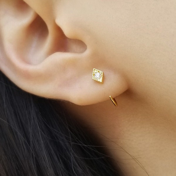 Gold Hoop Earrings, Open Hoop Earrings, Rhombus Stud Earrings, Dainty Hoop Earrings, Silver Hoop Earrings, Huggie Hoops, MADDIE EARRINGS