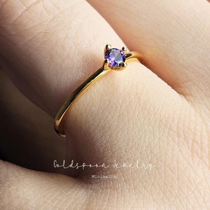 ソリティア誕生石リング - 普段使いのリング - 宝石リング - ミニマリストリング - 結婚指輪 - 華奢リング - メロディーリング