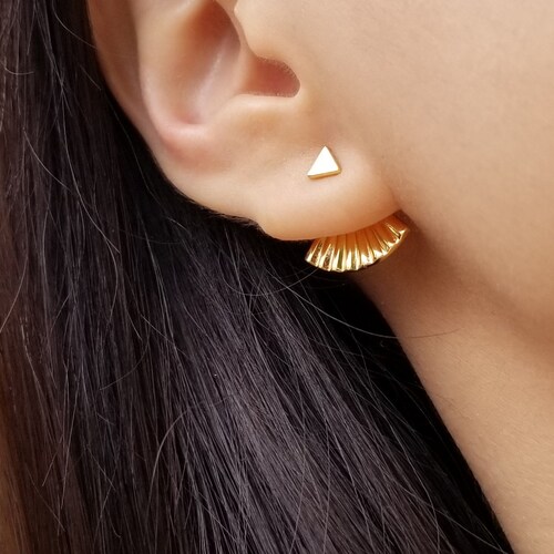 Ear Jacket Front and Back Earrings Ball Ear Jackets Gold Etsy