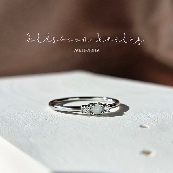 Pierścionek z opalem - Cienki pierścionek - Delikatny pierścionek - Srebrny pierścionek - Pierścionek do łączenia - Pierścionek na co dzień - Pierścionek z kamieniem szlachetnym - Prezent dla druhny - PIERŚCIONEK ROXANA