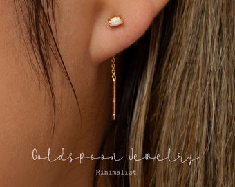 Opal Earrings - Chain Earrings - Threader Earrings - Chain Drop Earrings - Everyday Earrings - Dainty Earrings - CARLIN EARRINGS