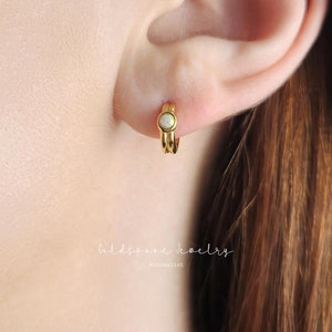 Gold Earrings - Opal Earrings - Opal Huggie Earring - Opal Hoop Earrings - Dainty Earrings - Gold Huggie Earrings - NATALIA EARRINGS