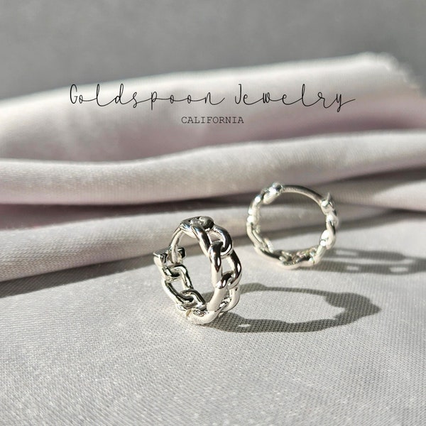 Chain Link Earrings - Silver Earrings - Tragus Hoop - Edgy Earrings - Chunky Earrings - Silver Hoop Earrings - AMARA EARRINGS