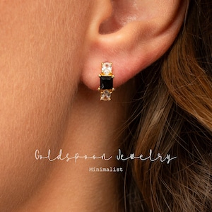 Onyx Earrings - Onyx Huggie Hoops - Gold Huggie Earrings - Second Piercing Earrings - Everyday Earrings - REMY EARRINGS