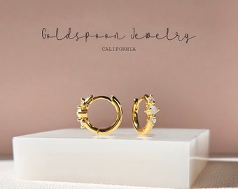 Opal Huggie Earrings - Opal Hoops - Opal Earrings - Everyday Earrings - Dainty Huggie Hoops - Gold Huggies - HAZEL EARRINGS