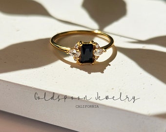 Baguette ring - Black cz ring - Everyday ring - Engagement ring - Dainty ring - Cocktail ring - Thin ring - SOL ring