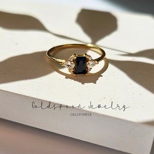 Baguette ring - Black cz ring - Everyday ring - Engagement ring - Dainty ring - Cocktail ring - Thin ring - SOL ring