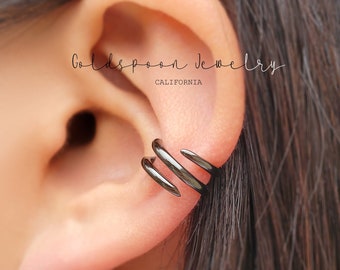 Black Ear Cuff - Black Earrings - Spike Earrings - Mens Earrings - Everyday Earrings - Cartilage Earrings - SKY EAR CUFF