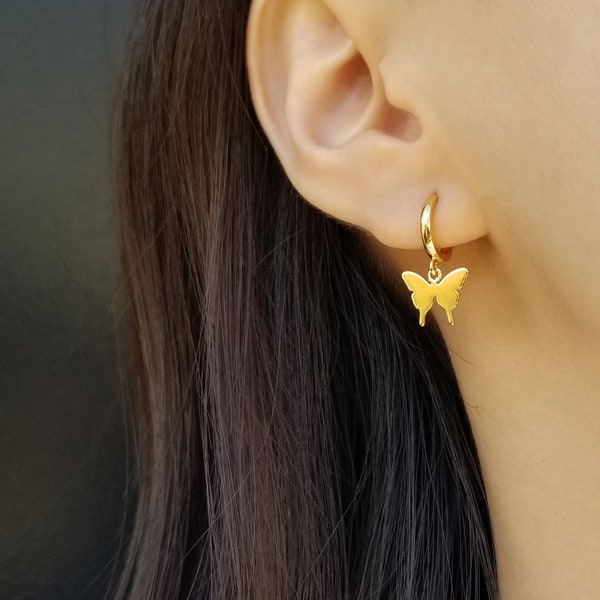 Butterfly Earrings, Butterfly Drop Hoops, Butterfly Dangle Earrings, Tiny Butterfly Earrings, Minimal Earrings, Tiny Earrings,CARMEN EARRING