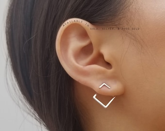Ear Jacket, Ear Jacket Earrings, Geometric Ear Jackets, Square Ear Jackets, Gold Ear Jackets, Front and Back Earrings,  TINA EAR JACKETS