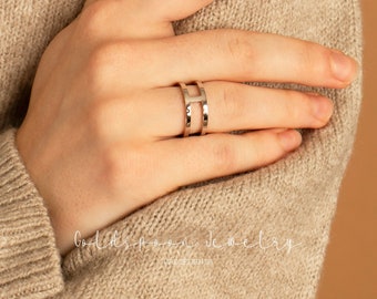 Double band ring - Silver ring - Statement ring - Minimalist ring - Stacking ring - Dainty ring - ELIA RING