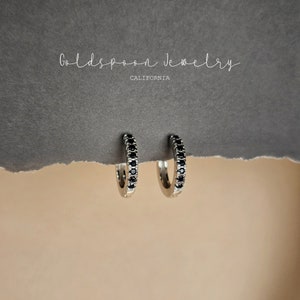 Black Cz Earrings - Onyx Hoop Earrings - Tiny Huggies - Silver Earrings - Simple Earrings - Daily Earrings - ALI EARRINGS