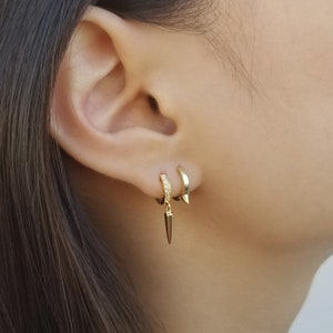 Spike Earrings, Small Huggie Hoop Earrings, Cubic Hoop Earrings, Tiny Gold Hoop Earrings, Spike Cubic Earrings, Dainty Hoops, ALEXA EARRINGS image 1