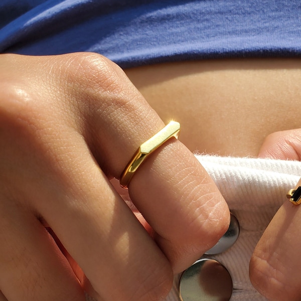 Signet Ring - Bar Ring - Stacking Ring - Statement Ring - Gold Signet Ring - Geometric Ring - Minimalist Ring - Hexagon Ring - DORI RING