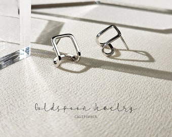 Dainty square earrings - Everyday jewelry - Geometric open hoops - Gift for her - Silver huggies - MYLAH EARRINGS