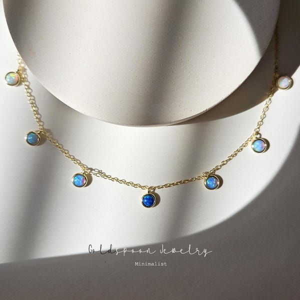 Collar colgante con ópalo en 4 tonos diferentes - Piedra azul degradada - Joyería delicada para el día a día - Regalo para ella - MILEY