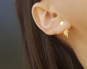 Pendientes delanteros y traseros, pendientes de espiga, chaquetas de oreja de espiga, chaquetas de oreja de oro, pendientes minimalistas, pendientes de moda, chaquetas de oreja JAELYN