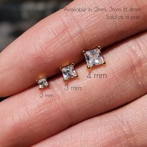 Tiny Stud Earrings, Crystal Stud Earrings, 2 mm 3 mm 4 mm Stud Earrings, Dainty Stud Earrings, Square studs, Wedding Earrings, ALESSIA STUDS