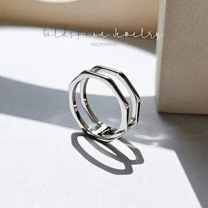 Octagon Ring - Geometric Ring - Double Band Ring - Statement Ring - Silver Ring - Stacking Ring - Minimalist Ring - FAIZA RING