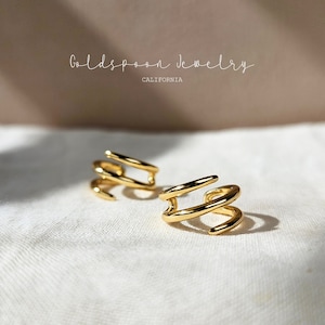 Gold Ear Cuff - Triple Band Ear Cuff - Spike Earrings - Edgy Earrings - Ear Cuff No Piercing - Cartilage Earrings - SKY EAR CUFF