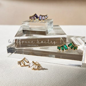 Baguette Stud Earrings - Birthstone Earrings - Edgy Earrings - Everyday Earrings - Gemstone Earrings - Gold Earrings - ALEXANDRA EARRINGS