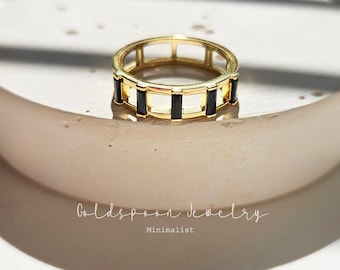 Onyx ring - Baguette ring - Minimalist ring - Double band ring - Everyday ring - Stackable ring - Edgy ring - RAMONA RING