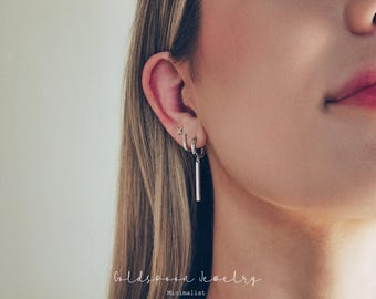 Bar dangle Huggie hoops - Charm earrings - Minimalist casual jewelry - Gift for her - LYNN EARRINGS