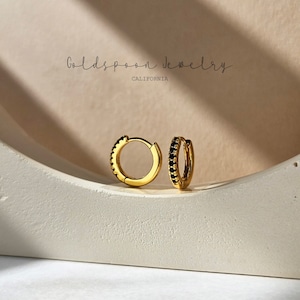 Onyx Huggie Earrings - Onyx Hoop Earrings - Tiny Huggies - Gold Huggie Earrings - Minimalist Earrings - Black Cz Earrings - ALI EARRINGS