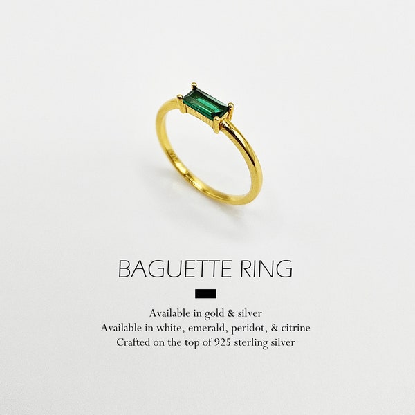 Baguette ring - Emerald ring - Peridot ring - Citrine ring - White cz ring - Solitaire ring - Stacking ring - Statement ring