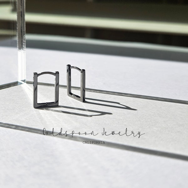 Black rectangle hoops - Statement jewelry - Minimalist geometric earrings - Gift for her - JELINA EARRINGS