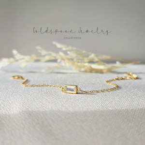 Baguette Bracelet - Dainty Bracelet - Gold Bracelet - Thin Chain Bracelet - Minimalist Bracelet - Gemstone Bracelet - AVERY BRACELET