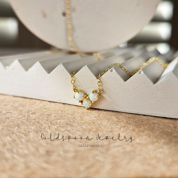 Opal Necklace - Gold Necklace - Tiny Pendant Necklace - Triple Opal Necklace - Triangle Necklace - MELINDA NECKLACE