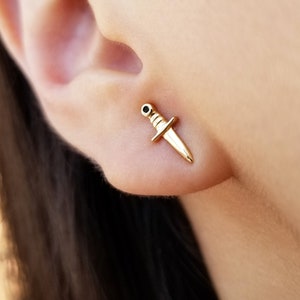 Sword Earrings, Dagger Earrings, Tiny Stud Earrings, Conch Earrings, Cartilage Earrings, Onyx Earrings, Dainty Studs Gold, BRIONA EARRINGS