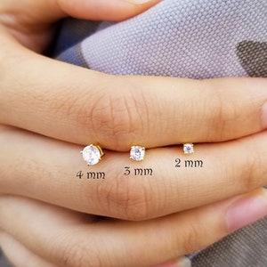 Tiny Stud Earrings, Crystal Stud Earrings, 2 mm Stud Earrings, Dainty Gold Stud Earrings, Small CZ Earrings, Minimalist Earrings,AMINA STUDS image 1