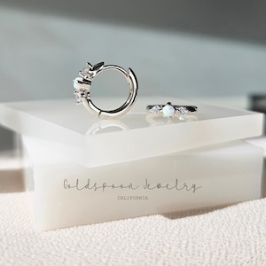 Opal Huggie Earrings - Opal Hoops - Opal Earrings - Office Earrings - Dainty Huggie Hoops - Silver Earrings - HAZEL EARRINGS