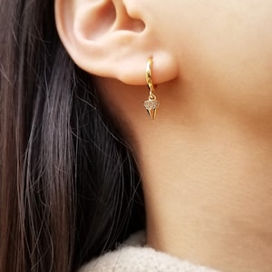 Spike Drop Hoop Earrings, Spike Earrings, Cone Dangle Earrings, Trendy Gold Earrings, Tiny Spike Earrings, Small Huggie Hoops,ASPEN EARRINGS
