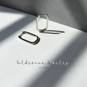 Silver Earrings - Rectangle Hoop Earrings - Silver Hoops - Rectangle Earrings, Simple Earrings - Geometric Hoops - TALLIN EARRINGS