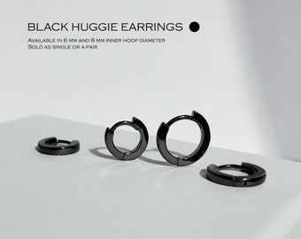 Huggie Earrings, Black Huggie Earrings, Black Earrings, Huggie Hoop Earrings, Tiny Hoops, Helix Earrings, Conch Earrings, LARA EARRINGS