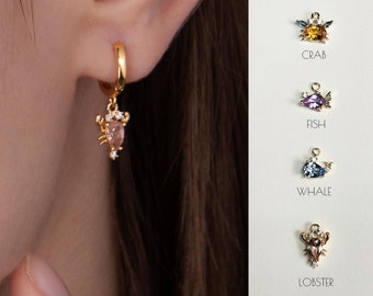 Sea earrings - Fish earrings - Everyday earrings - Dainty earrings - Gold dangle earrings - Hoop earrings with charm - UNIQUE EARRINGS