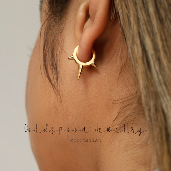 Spike Huggie Earrings - Spike Earrings - Spike Hoop Earrings - Spike Huggie Hoops - Statement Earrings - Gold Earrings - HOLLIE EARRINGS