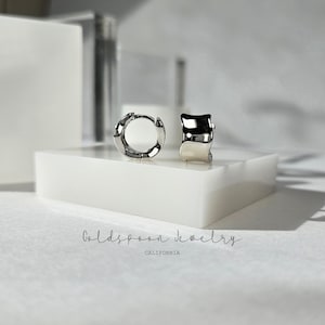 Chunky earrings - Silver huggie hoops - Wavy earrings - Wide hoops - Edgy earrings - Twisted earrings - EMBERLYNN EARRINGS