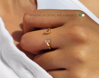 Anillo baguette, anillo abierto baguette, anillo baguette dorado, anillo minimalista, anillo delicado, anillo apilable, anillo moderno, ANILLO TERINNY