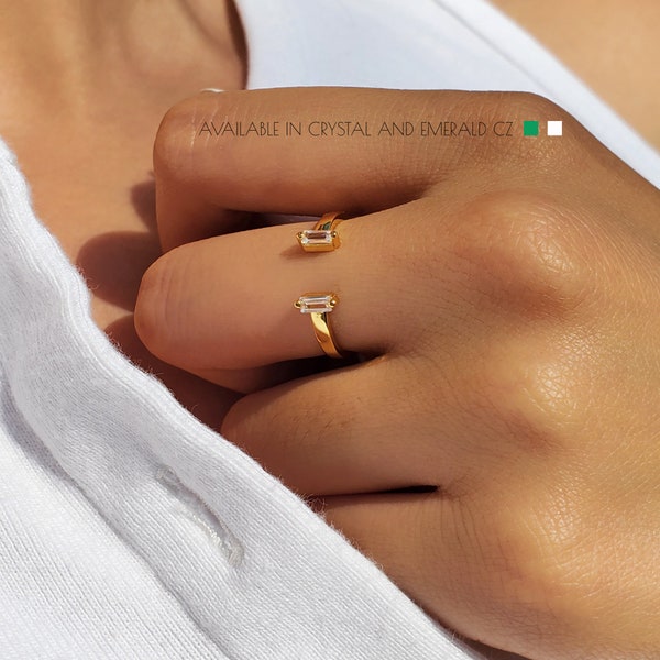 Bague baguette, bague ouverte baguette, bague baguette dorée, bague minimaliste, bague délicate, bague délicate, bague empilable, bague tendance, bague TERINNY