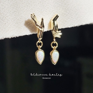 Pendientes de mano - Pendientes colgantes con dije de mano - Pendientes de ópalo - Pendientes llamativos - Pendientes únicos - Pendientes atrevidos - PENDIENTES LEONA
